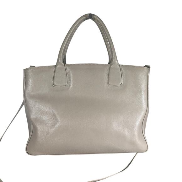 Furla Saffiano Leather Satchel Crossbody Bag Taupe grey Structured Tote Purse - Picture 4 of 14